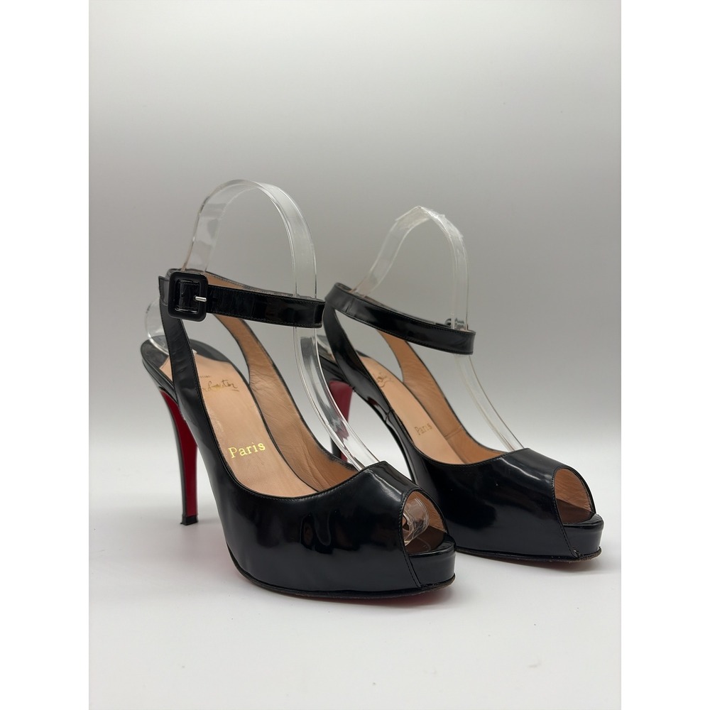 Christian Louboutin Lady Peep Slingback Black Patent Leather Heels Size 38.5 - Picture 2 of 9